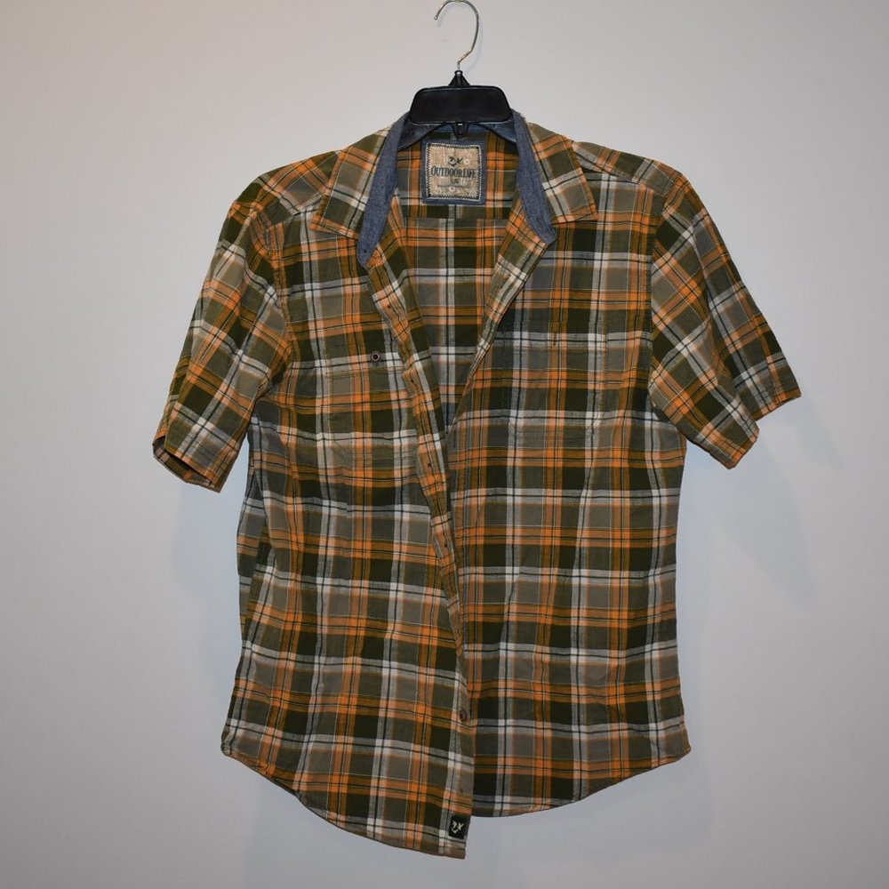 Outdoor Life Plaid Short Sleeve Shirt 2 Pockets Size Large